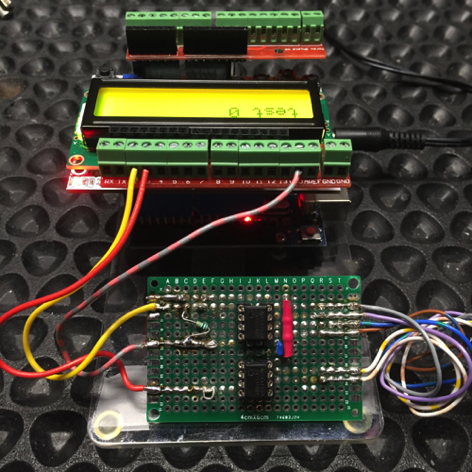 Proto PCB Enc. Interface. Yellow wire Data from Enc IF. Red wire clock to Enc IF.